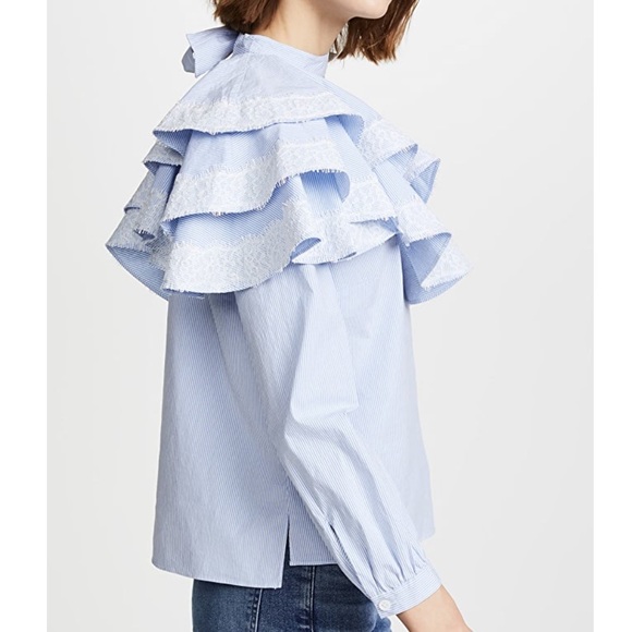 Veronica Beard One Shoulder Ruffle Top Blouse Sz 6 - Picture 12 of 16